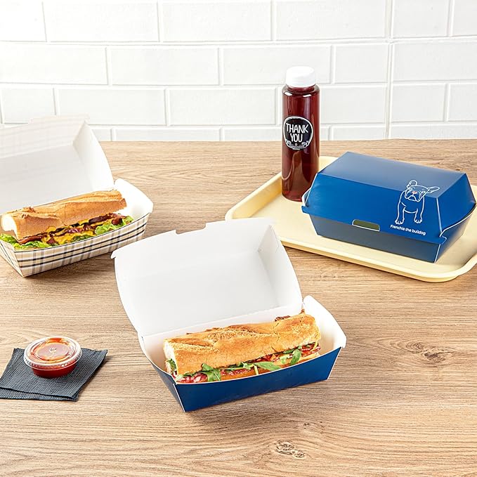 Restaurantware Bio Tek 6.7 x 3.5 x 3.5 Inch Clamshell Food Containers 100 Disposable Sandwich Containers - Hinged Lid Tab-Lock Closure Frenchie Paper Hot Dog Containers Greaseproof
