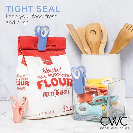 COOK WITH COLOR Bag Clips with Magnet- Food Clips, Chip Clips, Bag Clips for Food Storage with Airtight Seal Grip for Bread Bags, Snack Bags and Food Bags (Bright Colors, Pack of 20)