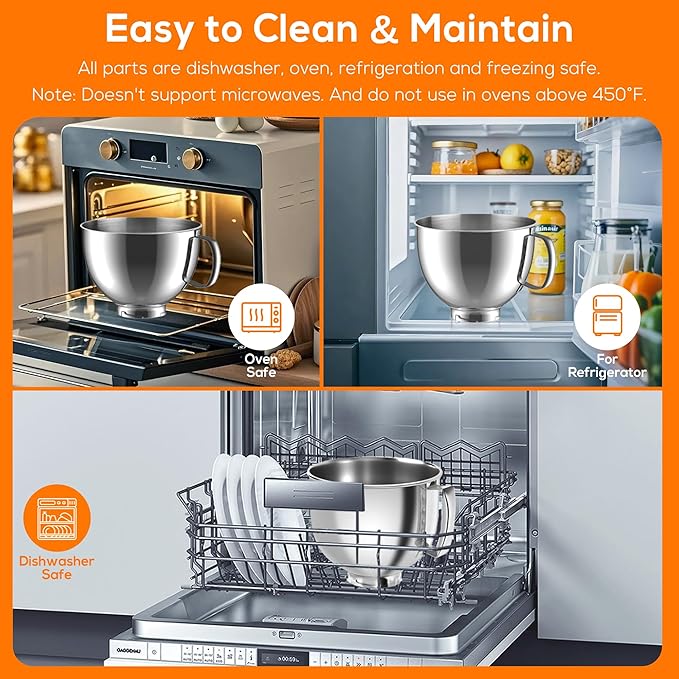 5 QT Food-Grade Stainless Steel Mixer Bowl for KITCHENAID TILT-HEAD STAND MIXERS 4.5-Quart (4.3 L) & 5-Quart (4.7 L), Dishwasher Safe Replacement Mixing Bowl with Splash-proof Cover & Anti-slip Handle