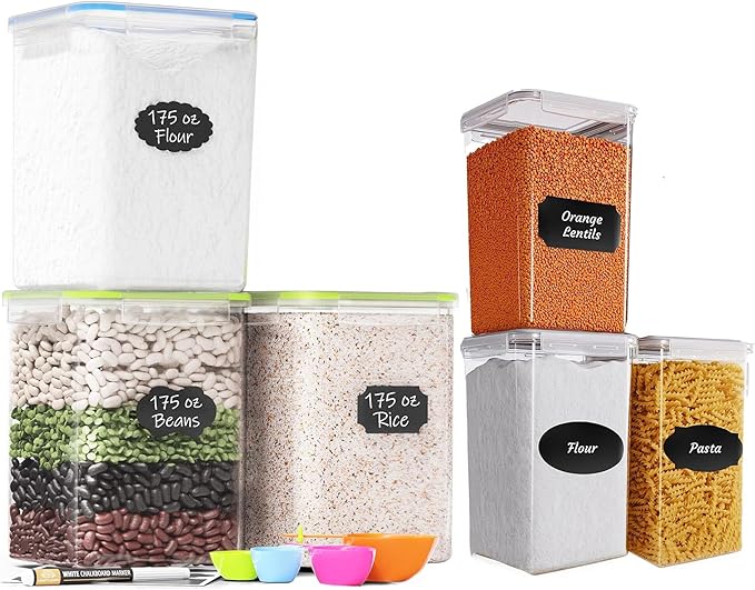 Chef's Path Large Airtight Food Storage Containers with Lids, Pack of 6, 3pcs 6.5L and 3pcs 5.2L, Kitchen and Pantry Canisters for Sugar, Flour, and Baking Supplies - Transparent