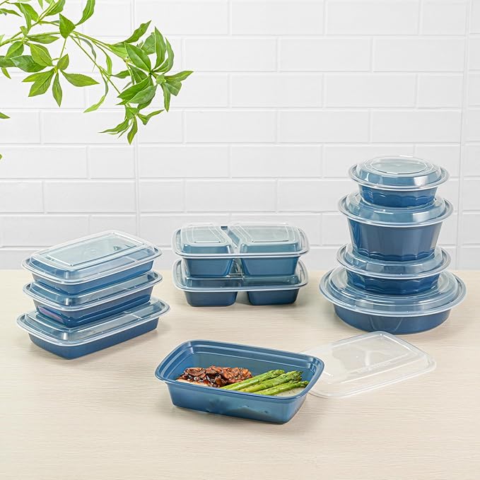 Restaurantware Asporto 38 Ounce Take Out Containers, 100 Food Containers With Lids - Microwavable, Disposable, Midnight Blue Plastic To Go Food Containers, No BPA, For Take Out And Delivery