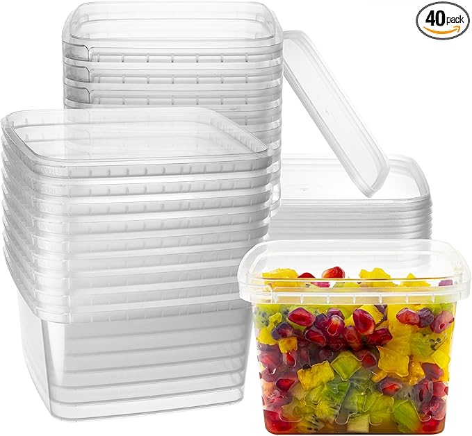 NYHI 40 Pack Square Clear Deli Containers with Lids Disposable BPA Free Square Plastic Food Storage Containers with Lids Airtight for Meal Prep Take Out Kitchen (16 oz)