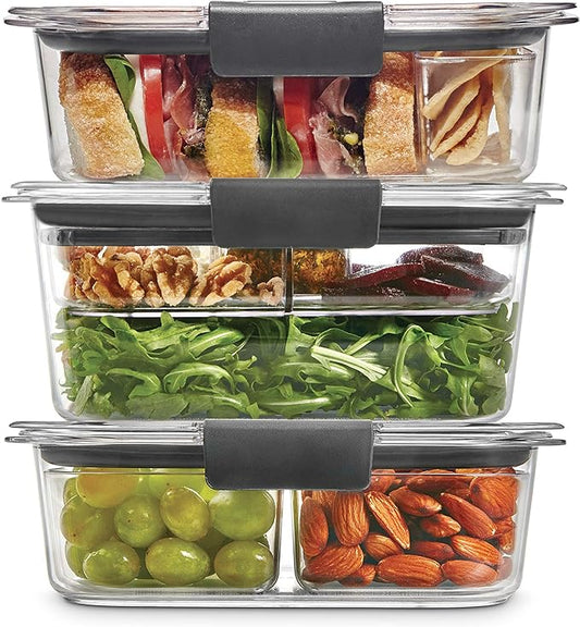 Rubbermaid Brilliance BPA-Free 3 Set Food Storage Containers with Lids, Removable Trays, Airtight, Leak-Proof, Ideal for Meal Prep, Lunch, and Leftovers
