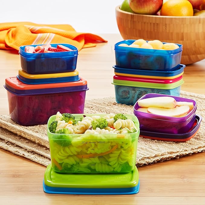 Fit & Fresh Kids' Healthy Lunch Set, 14-Piece Value Reusable Container Set with Removable Ice Packs, Leak-Proof, BPA-Free, Portion Control, Multicolor