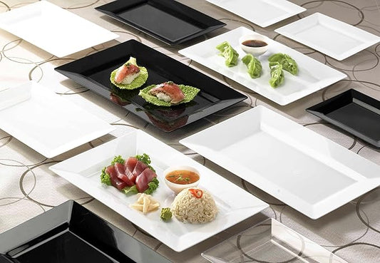 Zappy 10 13" x 8.5" Rectangle Serving Trays with Lids - Plastic Containers with Lids - White Rectangular Trays