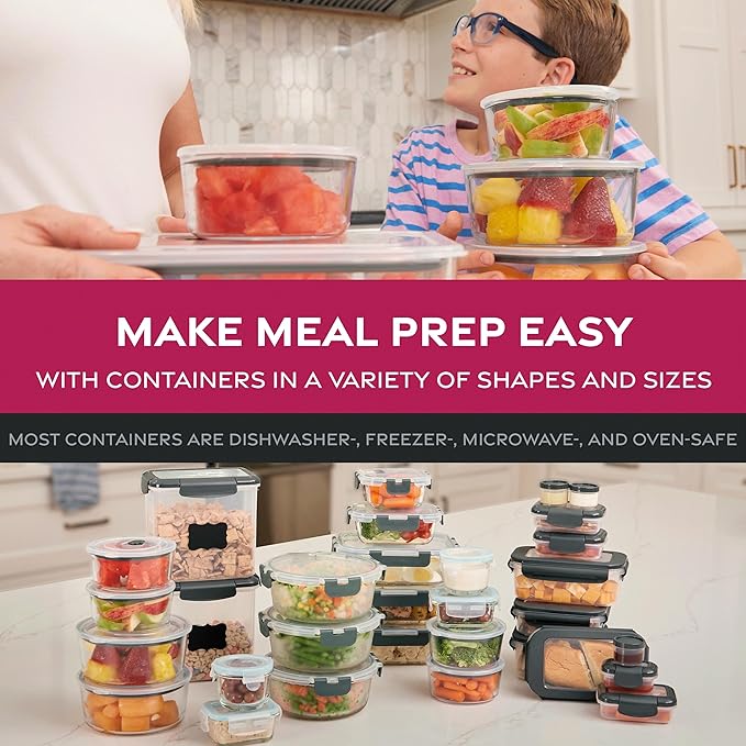 FineDine 24 Piece Glass Storage Containers with Lids - Airtight, Leak Proof, Dishwasher Safe, Glass Food Storage, Food Storage Containers, Meal Prep Containers, Green