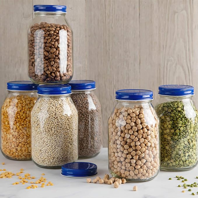 12 Pack of 32oz Mayo Style Glass Mason Jars and Metal Leak Proof Lids for Pickling, Fermenting, Canning and Storing. Containers for Pickles, Kombucha, Preserves, Sauces, Kefir, Fruits