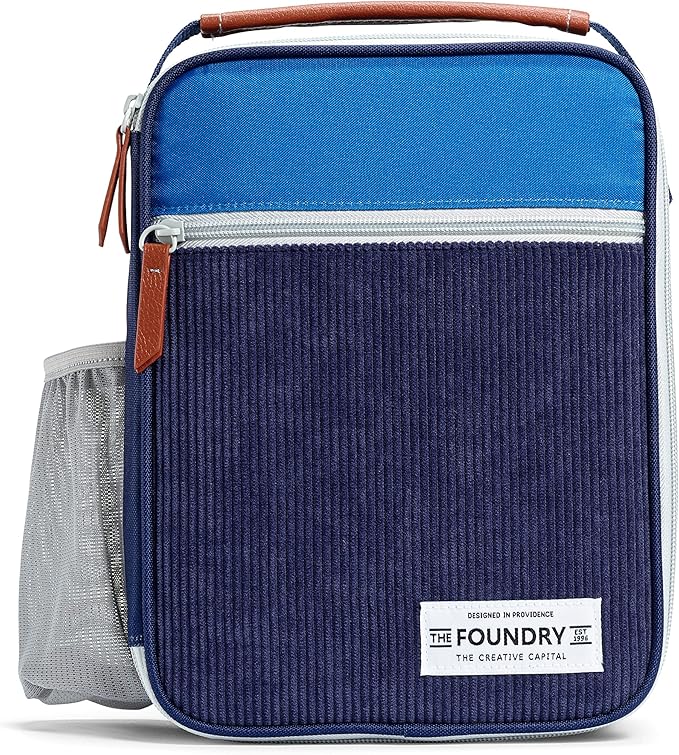 Fit & Fresh Insulated Lunch Box for Kids, Blue, Polyester, 10" x 8.25" x 4", with Side Pocket and Front Zip