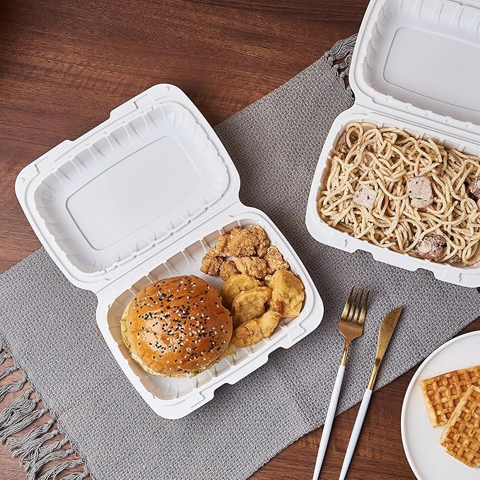 9X6 1-Compartment 50-Pack Plastic Clamshell Food To Go Box Containers Carryout For Sandwich Salad Heavy Duty Disposable Hinged With Secure Snap Lid (Formerly FULING)