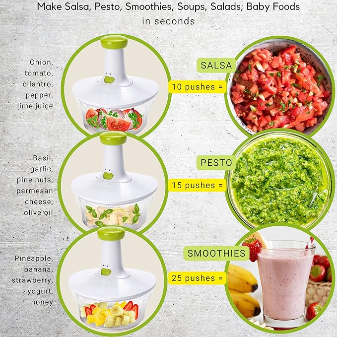 Brieftons Express Manual Food Chopper: 6.8-Cup, Hand Chopper Vegetable Cutter to Chop Veggies, Fruits, Herbs, Garlic Onion Chopper for Salsa, Salad, Pesto, Hummus, Guacamole, Coleslaw, Indian Cooking