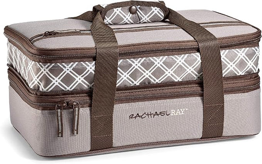 Rachael Ray Expandable Insulated Casserole Carrier for Hot or Cold Food, Thermal Lasagna Lugger Tote for Potluck, Parties, Picnic, and Cookouts, Fits 9" x 13" Baking Dish