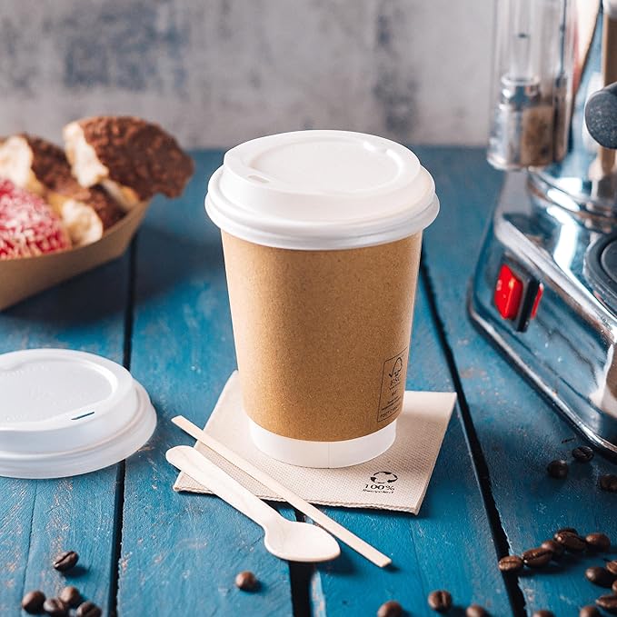 BIOZOYG Coffee Cup Lids 50 Pack White - 3.5 in Dome Lids for 10 oz, 12 oz, 16 oz Coffee Cups - Bioplastic Hot Lid