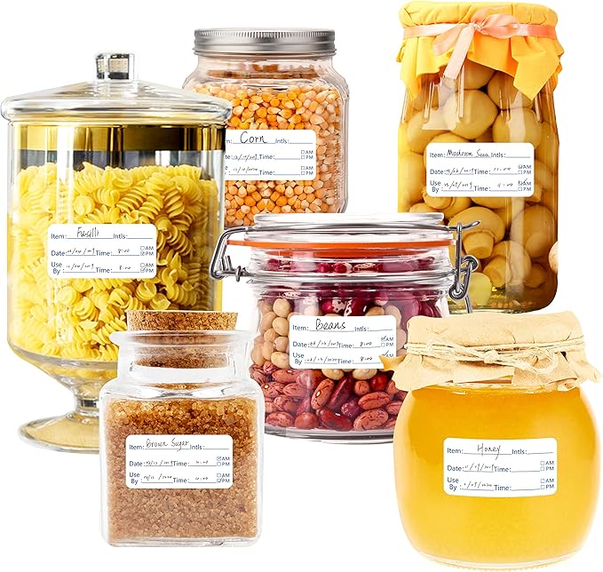 500 Removable Freezer Pantry Canning Labels Set Water Oil Resistant with Perforation Line for Food Containers Jars Kitchen Restaurant Storage Organization (Detailed Area Version, 2” X 1”) …