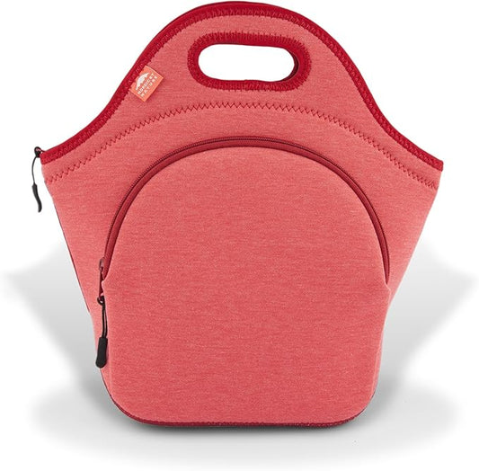 Nordic By Nature Insulated Neoprene Lunch Bag, Soft & Foldable Washable & Reusable Extra-Pocket (L) Pale Amaranth
