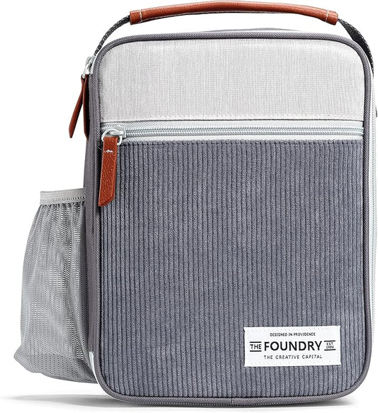 Fit & Fresh Insulated Lunch Box for Kids, Unisex, Polyester, Charcoal, 10" x 8.25" x 4", with Side Pocket and Front Zip