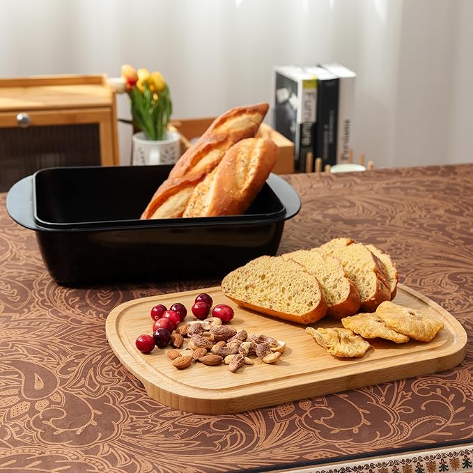 Grill Marinade Tray with Wood Lid, Grill Serving Platter Set, Barbeque Prep Platter Sets, 2 Piece Melamine Prep and Store Tray with Cutting Board for Grill, Meal Prep, Barbeque, Black