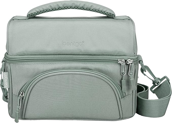 Bentgo Deluxe Lunch Bag - Durable and Insulated Lunch Tote with Zippered Outer Pocket, Internal Mesh Pocket, Padded & Adjustable Straps, & 2-Way Zippers - Fits Most Lunch Boxes (Khaki Green)