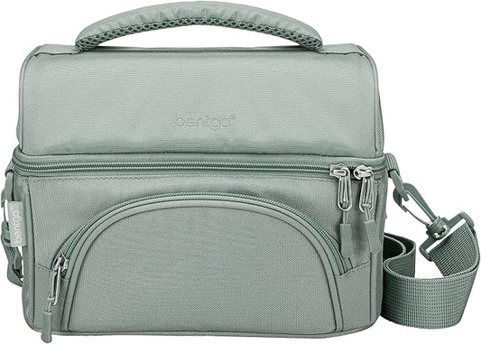 Bentgo Deluxe Lunch Bag - Durable and Insulated Lunch Tote with Zippered Outer Pocket, Internal Mesh Pocket, Padded & Adjustable Straps, & 2-Way Zippers - Fits Most Lunch Boxes (Khaki Green)