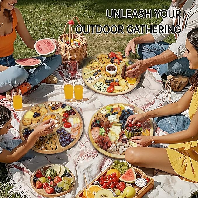 Round Charcuterie Board with Clear Lid, Travel Picnic Portable Cheese Board Charcuterie Boxes, Meat Fruit Serving Tray Platter, House Warming Gifts New Home, Gifts for Women