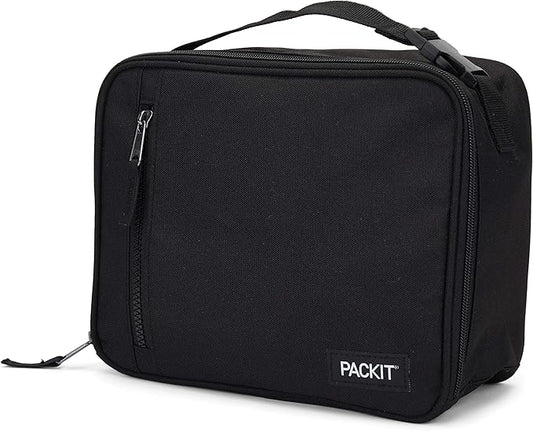 PackIt Freezable Classic Lunch Box, Black, Built with EcoFreeze® Technology, Collapsible, Reusable, Zip Closure With Zip Front Pocket and Buckle Handle, Designed for Fresh Lunches
