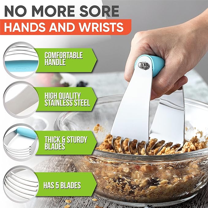 Spring Chef Dessert Bundle - Ice Cream Scoop, Medium Dough Blender, Magnetic Measuring Spoon Set - Aqua Sky