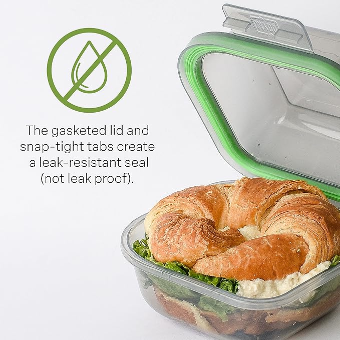 Bun Sized To-Go Compartment Container, 5-1/2" X 5-1/2" X 3-1/2" Reusable, Microwave Safe, NSF Certified, Smoke/Green