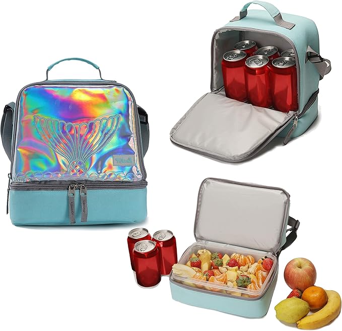 Tilami Lunch Bags Insulated Adjustable Strap Zipper, Two Compartments Cooler Bags, Bento Bags for Kids Toddlers (Tail Cute)