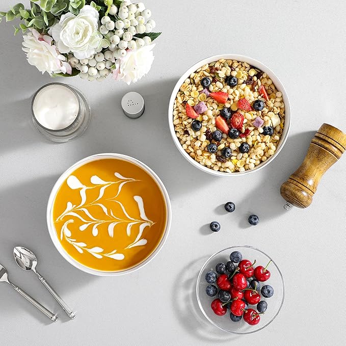 MALACASA Large Soup Bowls Set, 44 OZ (7") Salad Bowls Cereal Bowls Set of 2,Marble Grey Ceramic Bowls for Kitchen, Dishwasher & Microwave Safe, Series REGULAR
