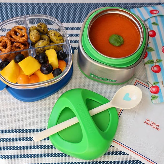Yumbox Cubi Triple Insulated Stainless Steel Thermal Jar for Hot & Cold Lunches, Kids Size, Easy Open and Carry Handle, Unique Rounded Square Jar and Non-Slip design (Apple Green)