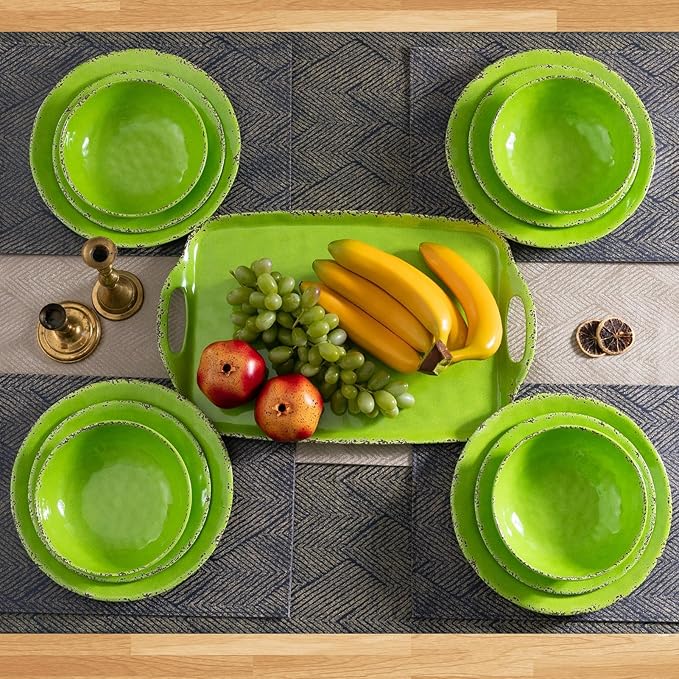 Large Melamine Serving Trays for Eating, 19'' x 12'' Serving Platter for Turkey, Christmas,Appetizer, Charcuterie, Food, Snack, Cupcakes, Dessert, Dishwasher Safe Tray, Set of 2, Green