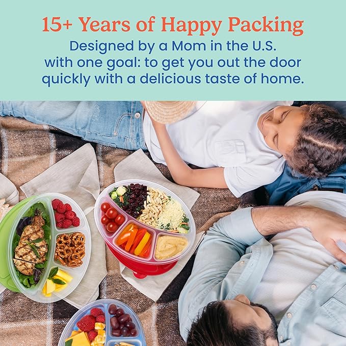Bentgo Easyboxes 4-Compartment Oval Containers - Patented Design 8-Piece Set; 4 Trays & 4 Fitted Lids Seal in Freshness; Reusable Food Storage & Meal Prep BPA-Free Containers (Classic)