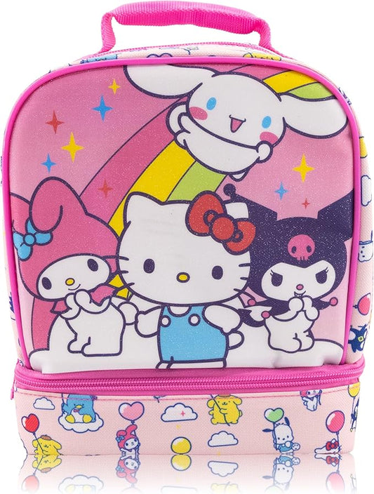 Fast Forward Sanrio Hello Kitty Lunch Box for Kids With Glitter | Insulated Lunch Bag Lunch Box for Girls, Boys, Unisex | Hello Kitty and Friends Pink Reusable Lunchbox