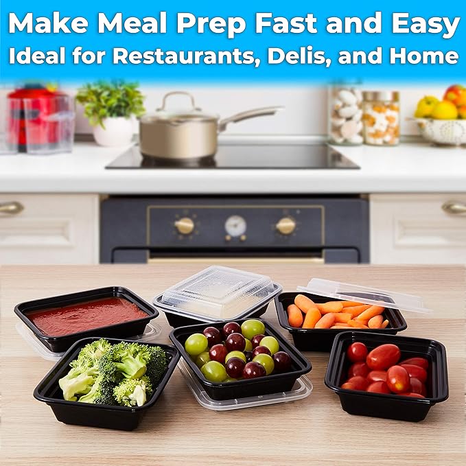 Durable Food Storage Container, Commercial Grade, BPA Free Plastic Containers with Lids, 25ct, Recyclable, Leakproof, Microwavable Portion Container for To-Go Orders, Food Prep and Storage, 12 ounce