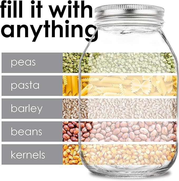 12 Pack of 32oz Mayo Style Glass Mason Jars and Metal Leak Proof Lids for Pickling, Fermenting, Canning and Storing. Containers for Pickles, Kombucha, Preserves, Sauces, Kefir, Fruits,
