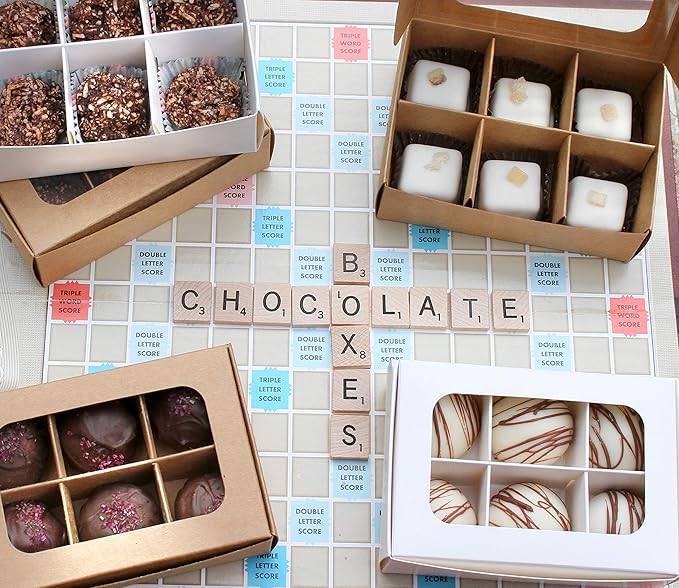 Treat boxes with window and dividers | 6 X-SMALL compartments | 5 x 3.5 x 1.57 in | Empty candy boxes for gift giving, truffle box - perfect for Valentine's Day | 20-pack (Kraft)