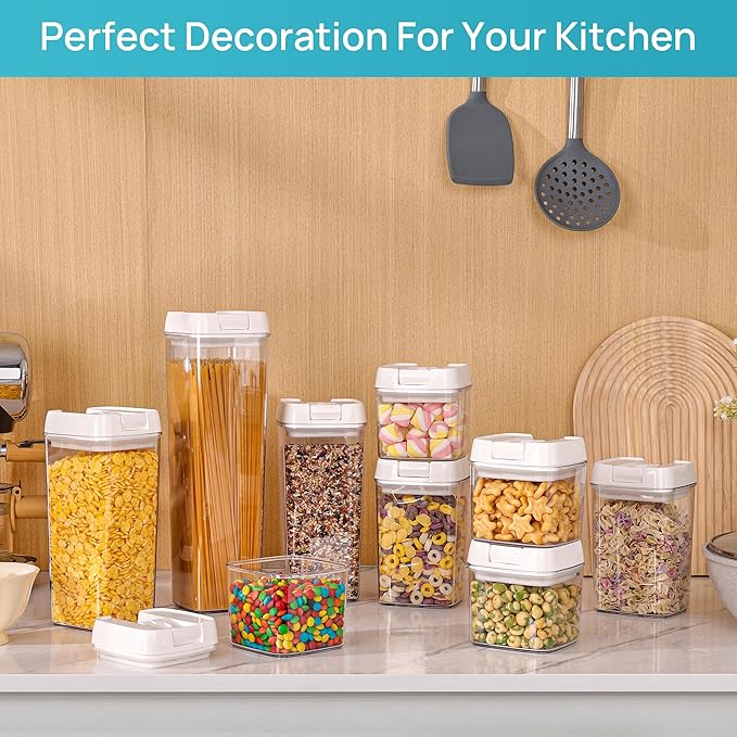 Vtopmart 14 PCS Airtight Food Storage Containers Set, BPA Free Plastic Kitchen Pantry Organizer, with Easy Lock Lids for Pasta Spaghetti Cereal Snack Flour Sugar Rice Organization, Include 24 Labels