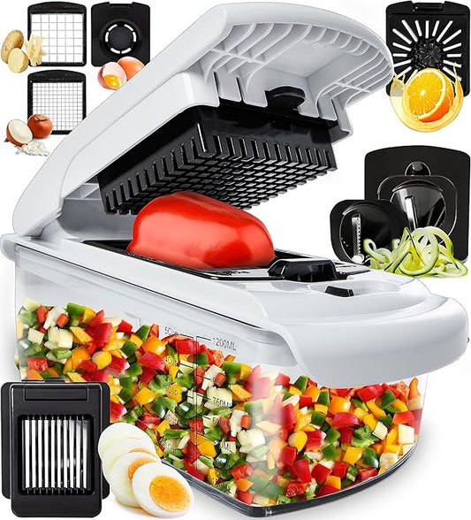 Fullstar Vegetable Chopper and Spiralizer - Food Chopper with Container, Fruit Slicer, Kitchen Gadgets & Accessories, Home Essentials (8 in 1, White)