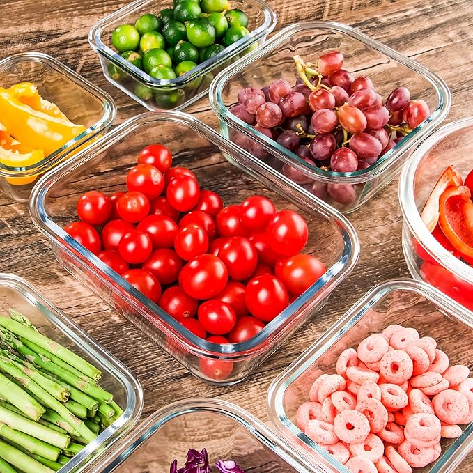 Glass Meal Prep Containers Set of 12 Food Storage Containers for Lunches, Dishwasher Safe, Mint Green
