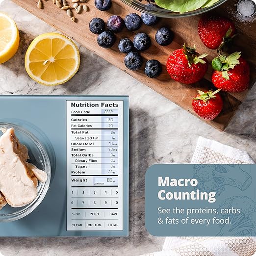 Nutrition Scale by Greater Goods with Food Grade Glass, Perfect for Calorie Counting, Meal Prep, and Weight Loss (Stone Blue)