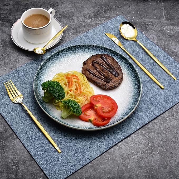 Gold Silverware Set with Pattern 20 Piece, Stainless Steel Flatware Sets for 4, LaienLife Unique Utensils Set with Forks Spoons Teaspoon, Home Party Kitchen Cutlery, Mirror Polished Dishwasher Safe