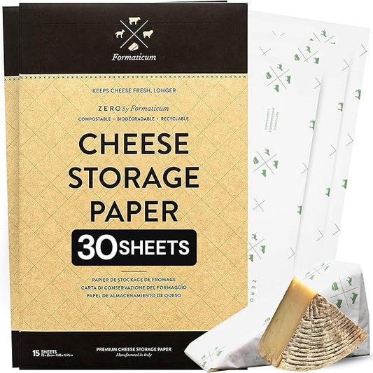 Formaticum Zero Cheese Storage Paper, Compostable, Biodegradable, and Plastic-Free Paper to Keep Cheese and Charcuterie Fresh, 9 x 13 Inches, 30 Total Sheets (2 Boxes)