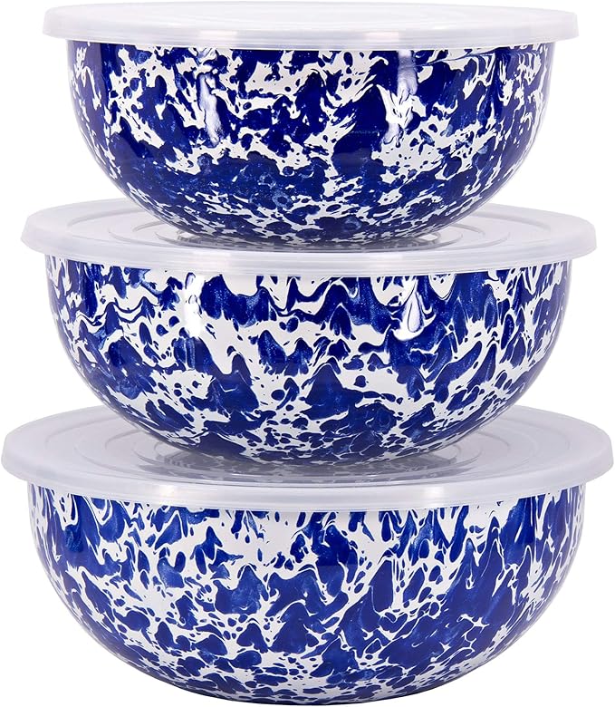 Golden Rabbit Enamelware - Set of 3 - Mixing Bowls (Cobalt Swirl)