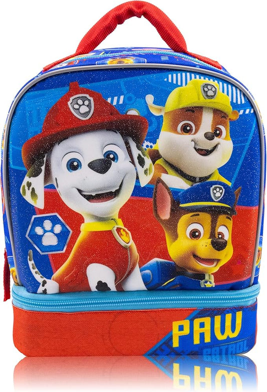 Fast Forward Paw Patrol Lunch Box for Kids With Glitter | Insulated Lunch Bag Lunch Box for Boys, Girls, Toddlers | Paw Patrol Chase, Marshall and Rubble Blue Reusable Lunchbox