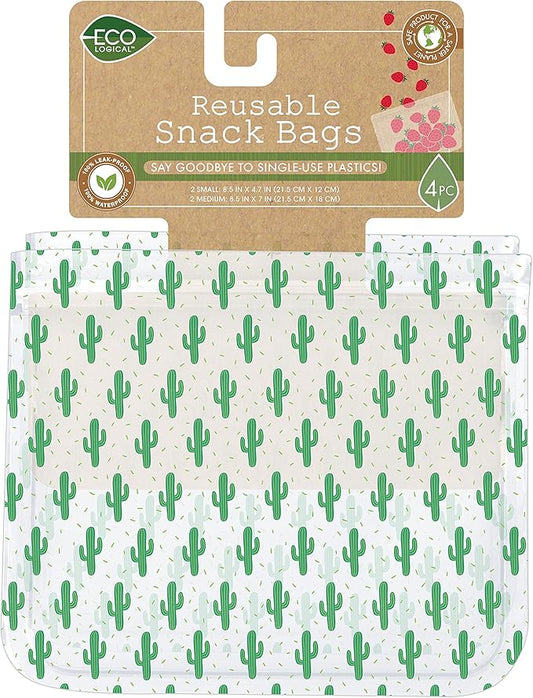 EcoLogical Reusable Snack Bags, Sustainable Kitchen Accessory, Zero-Waste Lunch Set, 4 pack, Printed
