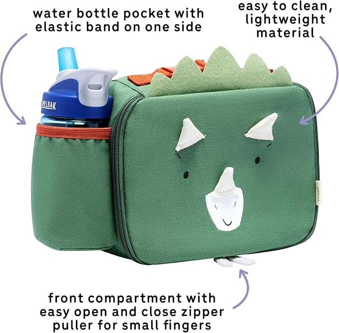 Toddler Lunch Bag for Girls and Boys, Lunch Box for Kids Ages 2–5, Fully Insulated with Padded Handle, Storage Pocket and Water Bottle Pocket, Lightweight, Easy to Clean, BPA-Free - Dinosaur