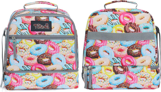 Tilami Lunch Bags Insulated Adjustable Strap Zipper, Two Compartments Cooler Bags, Bento Bags for Kids Toddlers, Doughnut