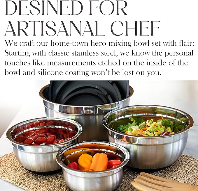 Stainless Steel Mixing Bowls with Lids Set – Large, Durable, Airtight Kitchen Bowls for Food Prep, Baking, Salad, and Storage (4 piece set)