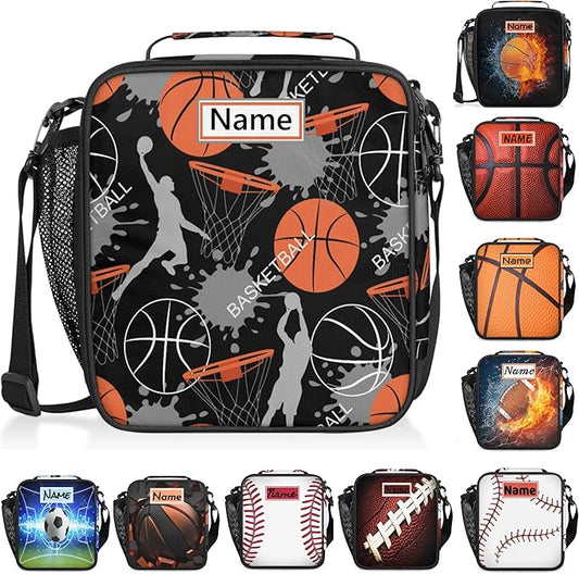 Personalized Lunch Box with Name, Custom Lunch Box Basketball Customized Insulated Lunch Bag Tote, Cooler Freezable Meal Prep Bag with Shoulder Strap Waterproof Lunch Container for Office Picnic