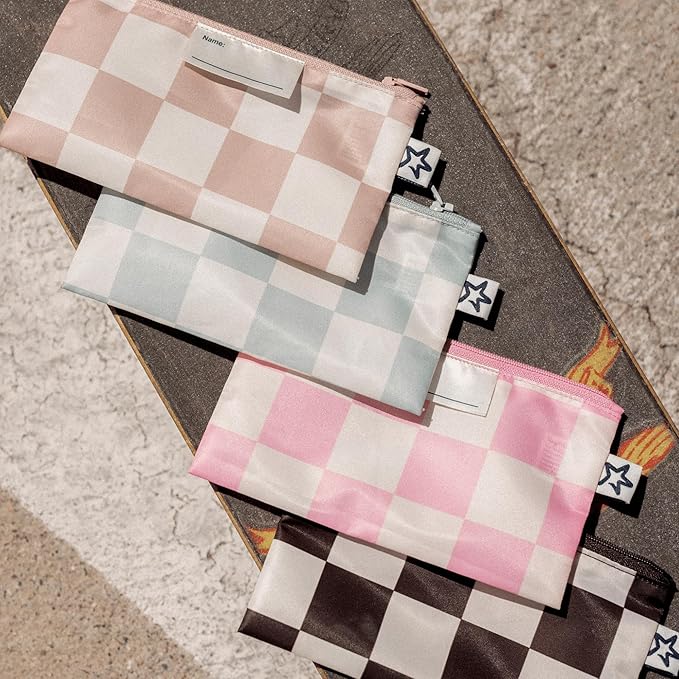 Tiny Twinkle 3 Pack Reusable Snack Bags - Machine Washable, PFAS, PVC, BPA, Phthalate-Free Reusable Baby and Toddler Food Safe Snack Bags (Pink Checkers)