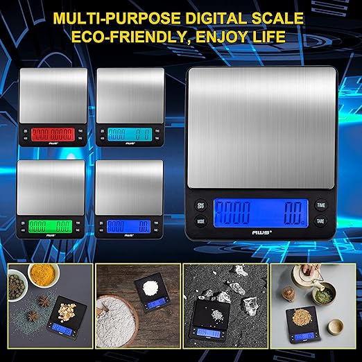 American Weigh Scales Barista SeriesMultifunctional Digital Kitchen Coffee Scale Bright Back-lit LCD3000 G x 0.1 G